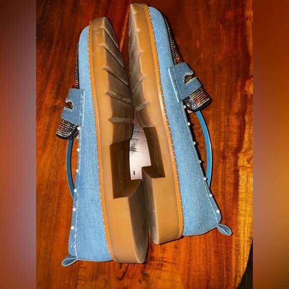 ✨Betsey Johnson Halliee Loafers – Size 9M – Rainbow Rhinestone Denim✨ - Picture 10 of 12